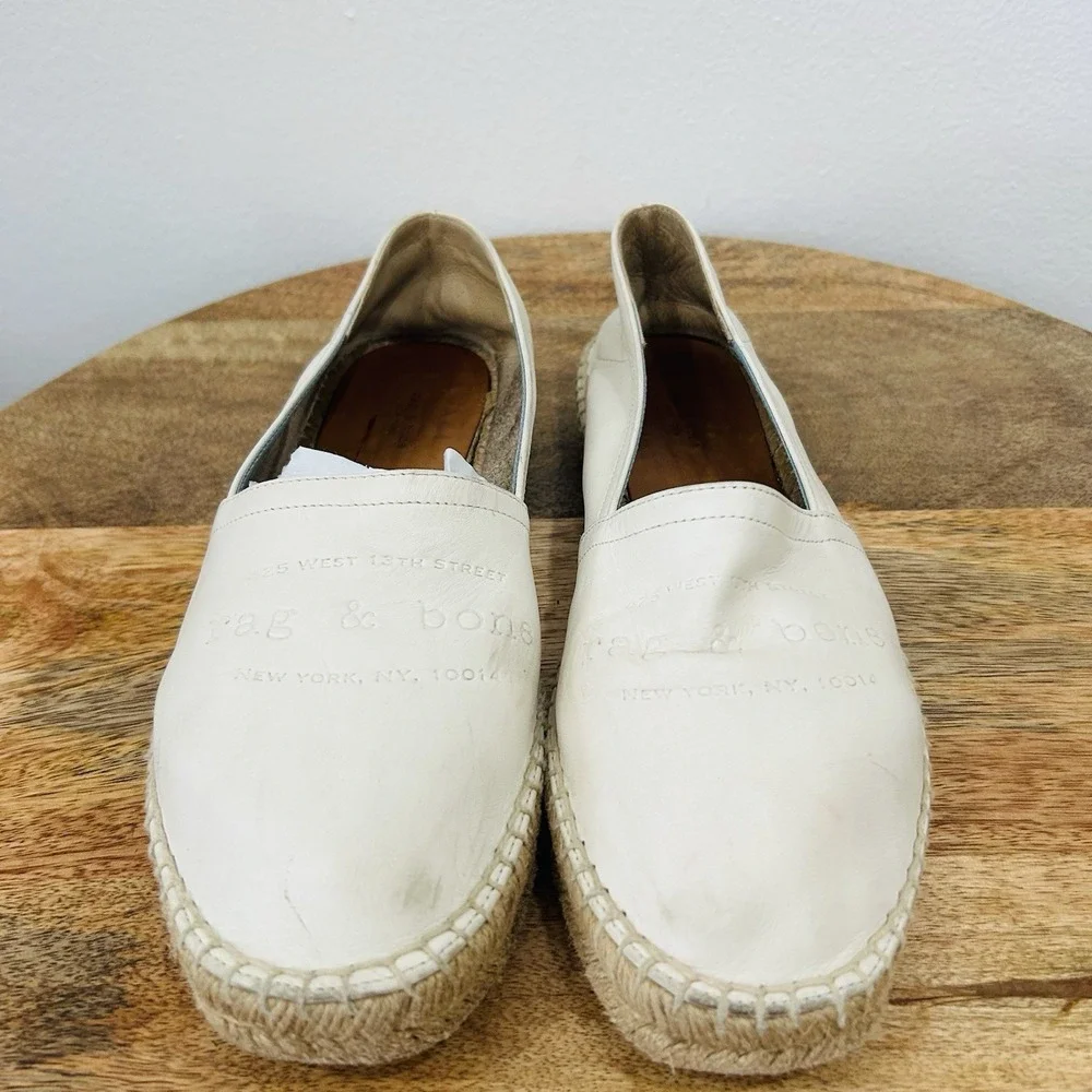 rag & bone Women's Espadrille Runner Ivory Leather Sneakers Size 8.5 EUR 38.5